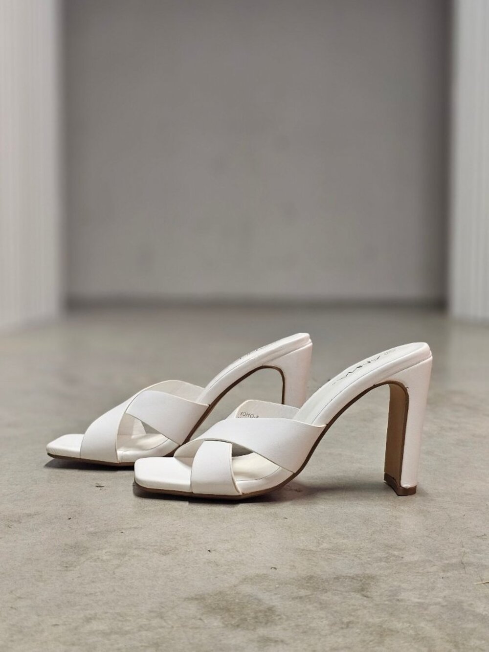 White Open-Toe Heeled Sandals With Cross-Strap Design & Square Toe By Anna - Picture 7 of 12